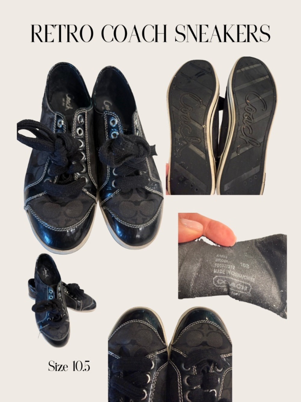 Coach Kodie Signature C Black Patent Sneakers Y2K Style Womens 10.5
